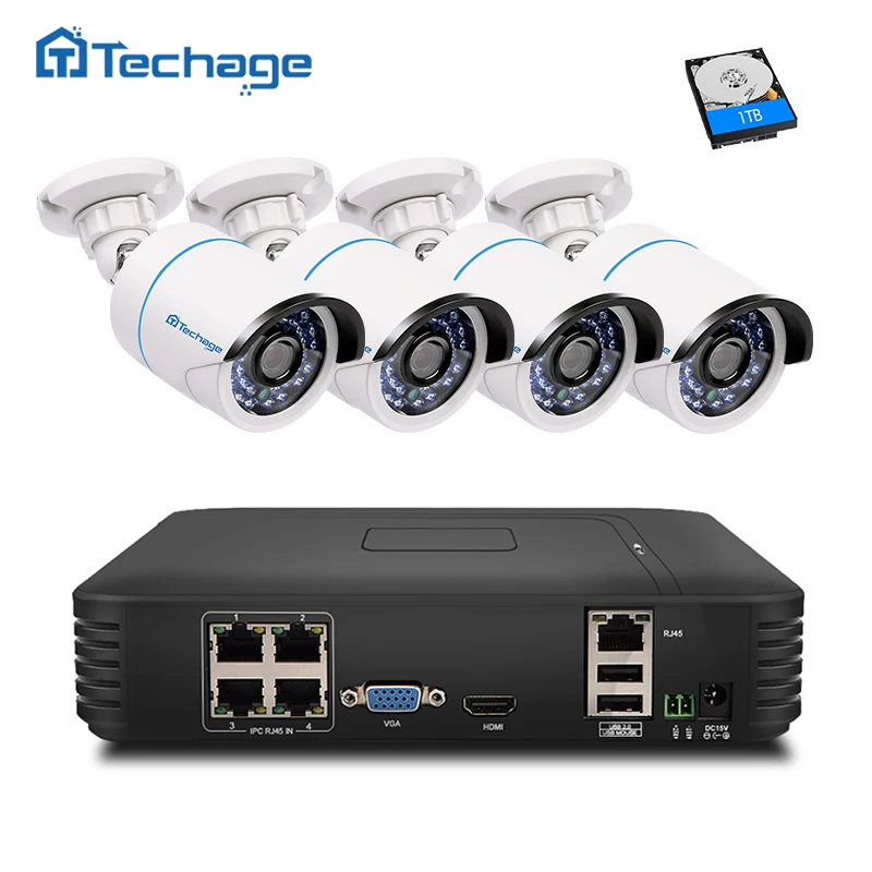 Techage 4CH 1080 P HDMI NVR комплект POE CCTV системы 720 1.0MP IP камера IR ночного видения Открытый