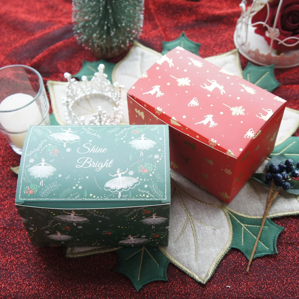 Красный зеленый золотой танцующий Рождество 10 шт. бумажная коробка 15*10*9 см как