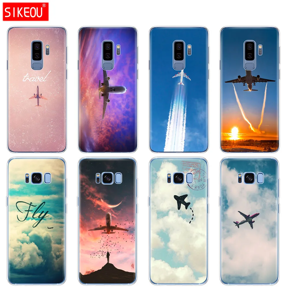 Силиконовый чехол для Samsung Galaxy S9 S8 S7 S6 edge S5 S4 S3 PLUS телефона самолет летает на