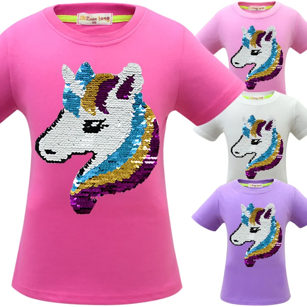 Рубашка с единорогом Camiseta Unicornio, футболка одежда для маленьких девочек топы для маленьких девочек, летняя одежда для детей Roupa Menina Красочные Блестки
