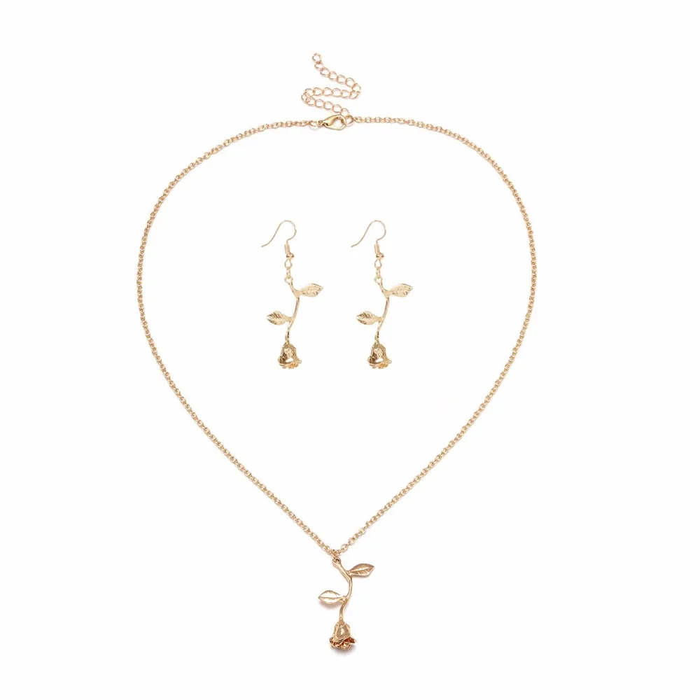 Роза комплект ювелирных изделий розовые ожерелья серьги Final роза цветок красота