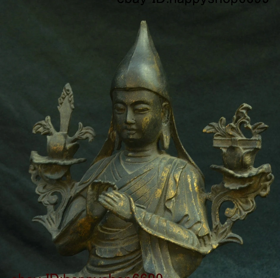 Древнетибетский буддизм Бронзовая позолота Je tsungkhapa Lama Tsong Khapa Будда статуя сидя |