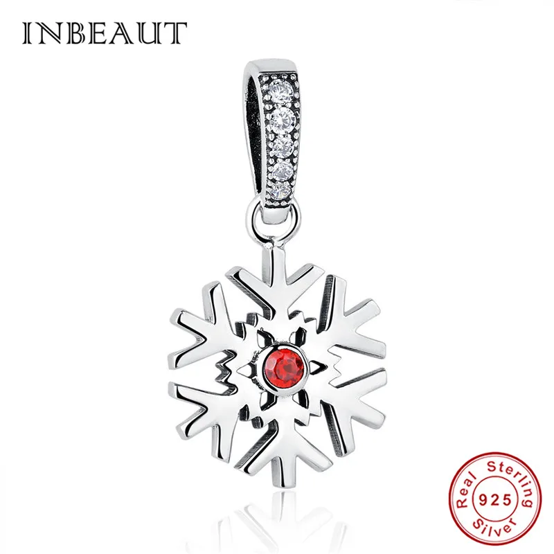 INBEAUT 925 пробы серебряные небесно-голубые кубические циркониевая Снежинка бусины оригинальная Зимняя коллекция очаровательный браслет Пандора - Цвет: s075