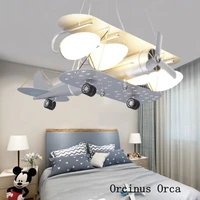 modern creative silver aircraft chandelier boysbedroom childrens room light cartoon cute led fighter chandelier