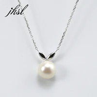 jhsl brand 925 sterling silver round freshwater pearl necklace pendant women girl female link chian classic elegant fine jewelry