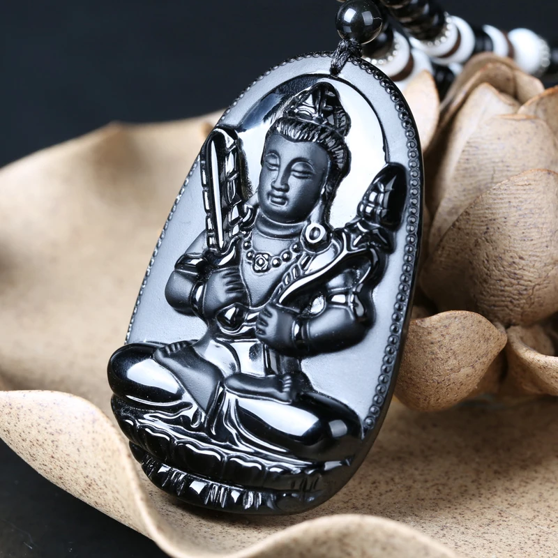 Belwide восемь патронов пустота Тибет Bodhisattva обсидиан ожерелье кулон знак зодиака