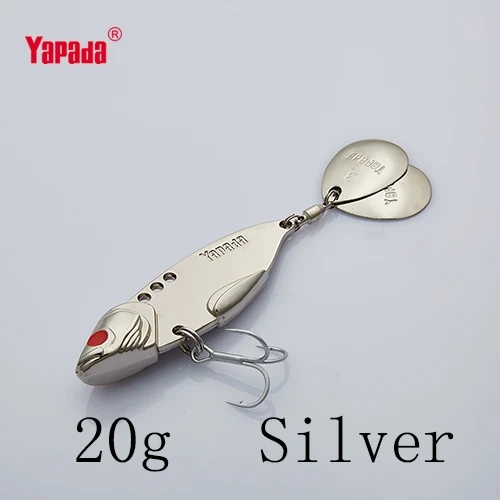 YAPADA VIB 304 стальной батальон 10g/15g/20g/25g тройной крючок+ вращающиеся блестки 50 мм/57 мм/62 мм/65 мм Металлические разноцветные рыболовные приманки - Цвет: Silver 20g