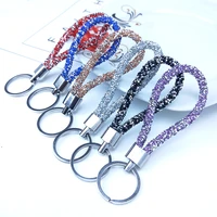 colorful candy colors sparkling crystal pu leather rope keychain for couples women men girl car bag accessories gift keyring