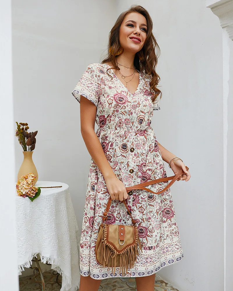 Винтажное летнее женское платье с принтом|Женские платья| |