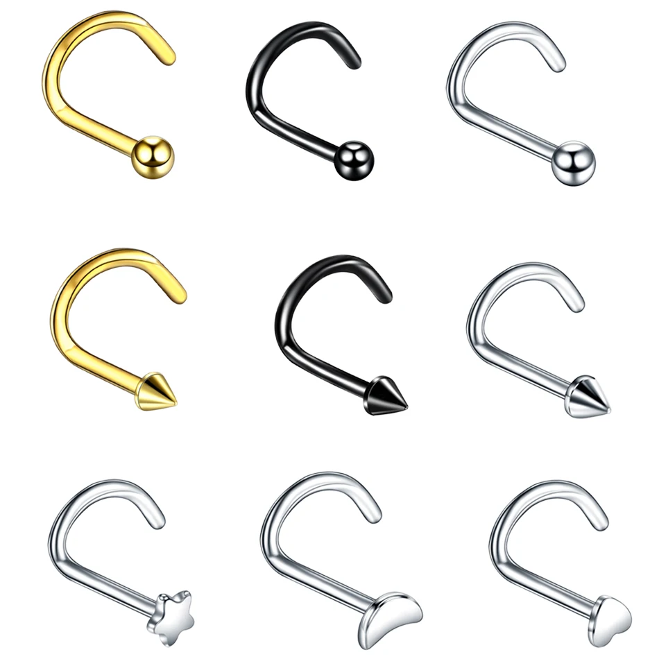 1PC 20G Steel Heart Nariz Piercing Screw Nostril Earring Piercings L Shape Nose Bone Studs Neus Rings Body Piercing Jewelry