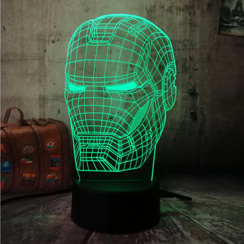 Прохладный 3D светодиодный Железный человек светильник Ночная настольная лампа