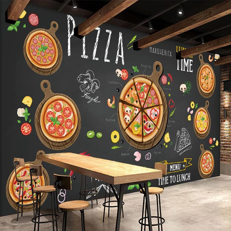 

Custom 3D Photo Wallpaper Hand Painted Pizza Large Mural Self-adhesive Cafe Dessert Shop Restaurant Pizza Shop Decor Wall Murals