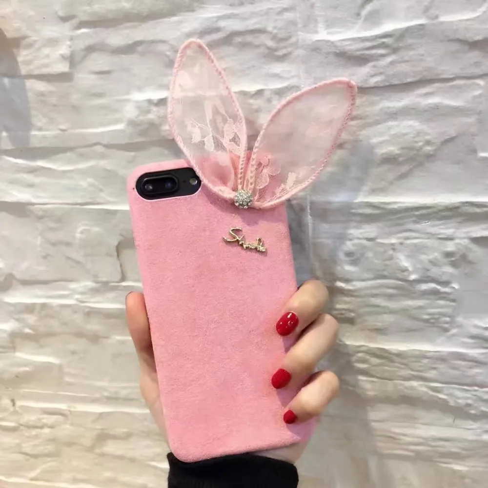 Korean Warm Cute Rabbit Ear Plush soft tpu Phone Case for Iphone 6 6s 7 plus Cartoon Smile Face Back Cover |