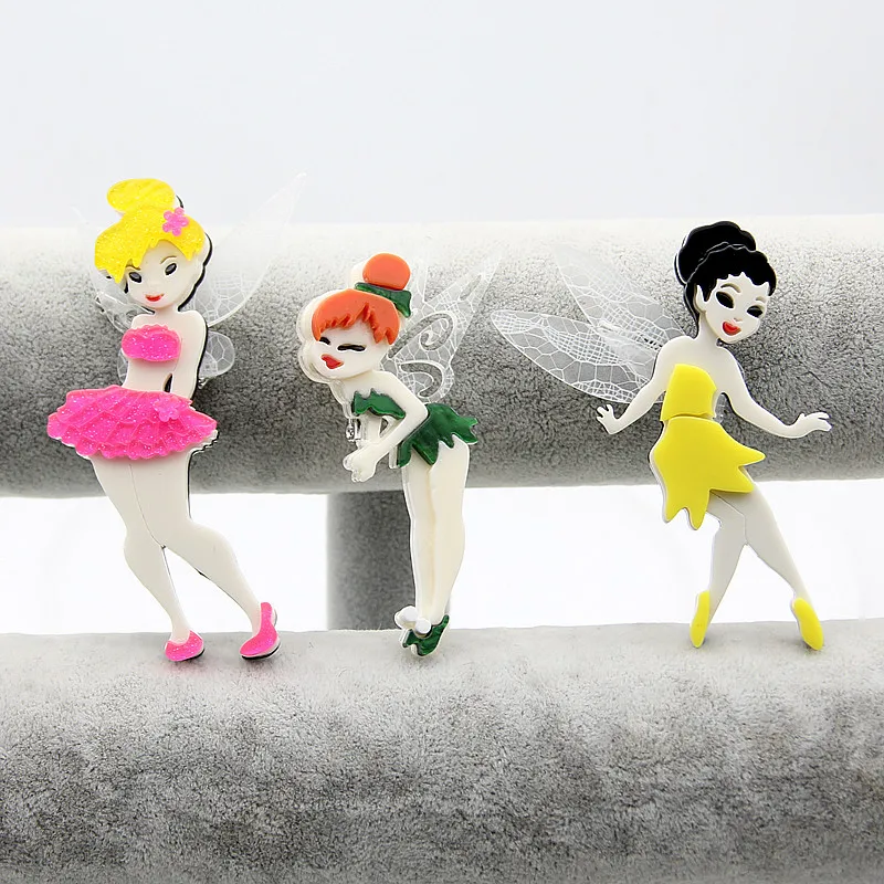 

New Lovely Tinker Bell Pins And Brooches Women Fairy Angel Large Acrylic Acetate Fiber Brooch Jewelry Fashion Ballet Party Gifts