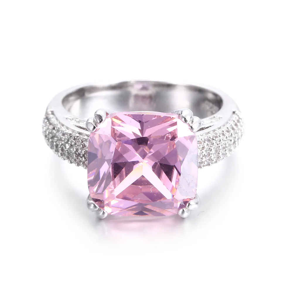 Женские кольца с большим розовым цирконием из стерлингового серебра 925 пробы