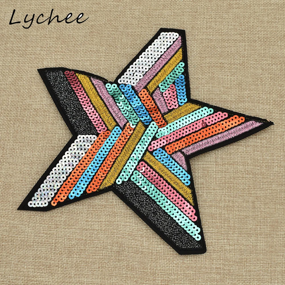 Lychee Красочные Блестки Геометрическая Звезда пентаграмма вышивка нашивки для