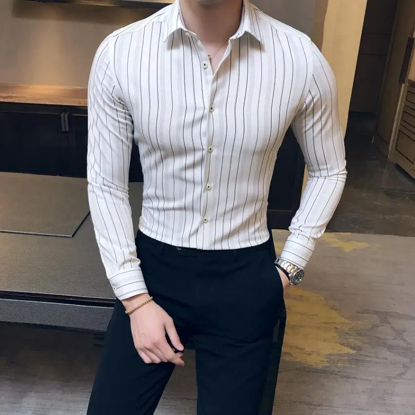 Sunwang модные новые 2019 мужские полосатые рубашки строгая сорочка Брендовые
