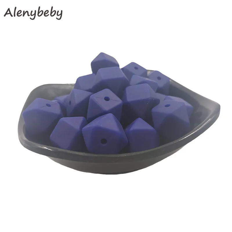 Navy blue 50 шт. силиконовая форма бусины шестигранный Прорезыватель 17 мм DIY детское жевательное ожерелье BPA свободное вскармливание ювелирные изделия силиконовые бусины-прорезыватели детские игрушки - Цвет: Navy blue