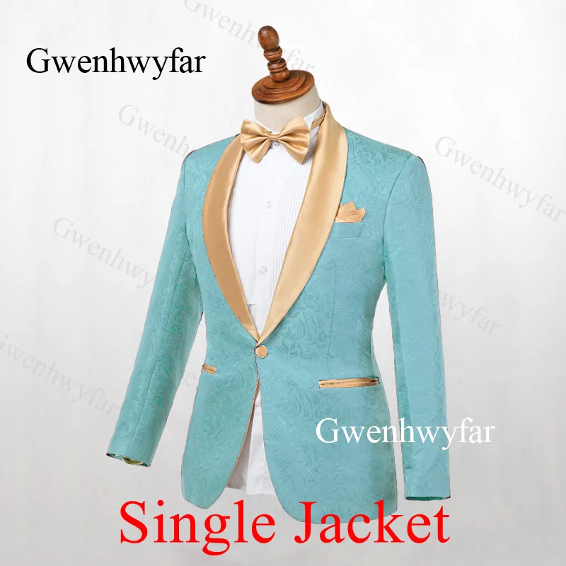 mint green jacket Gwenhwyfar мужской темно-синий костюм жаккард золотой нагрудный жених смокинг для вечеринки Выпускной мужской свадебный костюм(куртка+ брюки - Цвет: mint green jacket