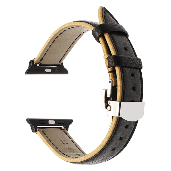 Black Yellow B Итальянский ремешок из натуральной телячьей кожи для iWatch Apple Watch, 38 мм, 42 мм, серия 1, 2, 3, двойной цветной ремешок, застежка-бабочка, ремешок на запястье - Цвет ремешка: Black Yellow B