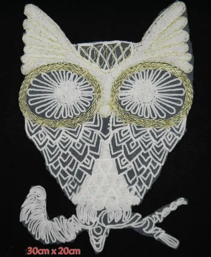 Большая белая аппликация в виде совы/нашивка сделай сам швейное украшение 30*20 см |