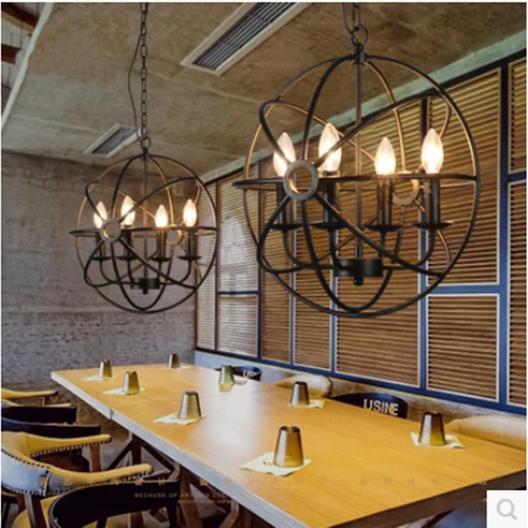 

Edison Industrial style lighting fixtures Black Pendant Lamp Vintage Cage Hanging Light For Home Restaurant Loft 4 Bulbs