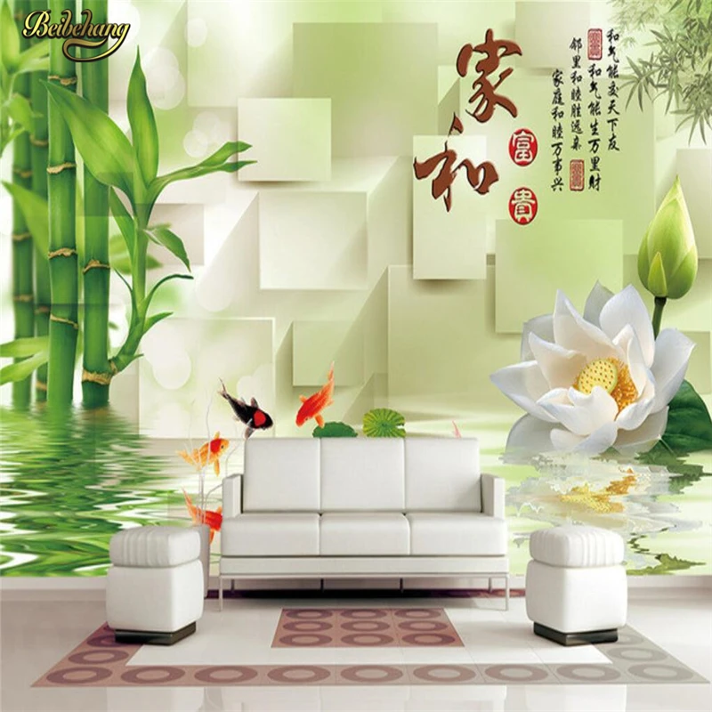3D фотообои из бамбука Lotus Small Fish на заказ настенная бумага большая живопись