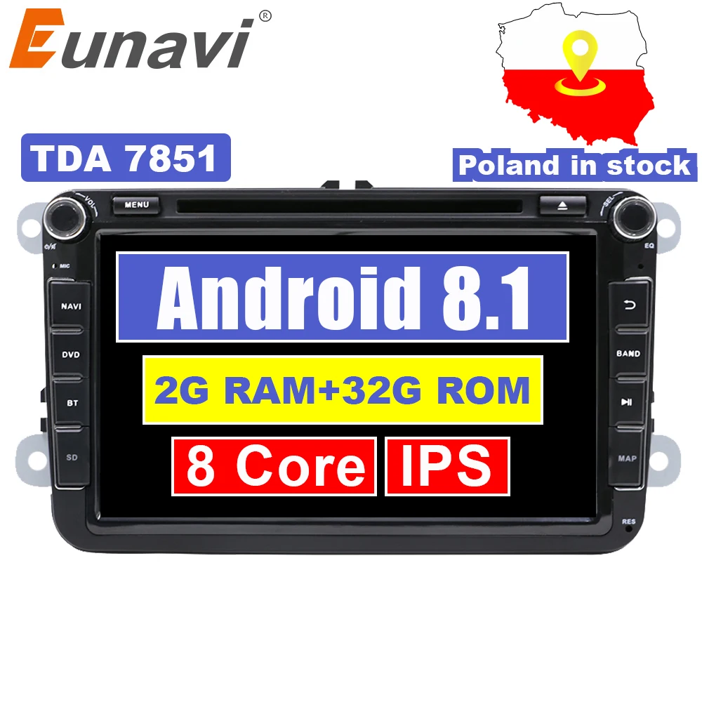 Eunavi 2 Din 8 дюймов Android 1 автомобильный DVD для VW Polo Jetta Tiguan passat b6 cc Skoda fabia Зеркало Ссылка