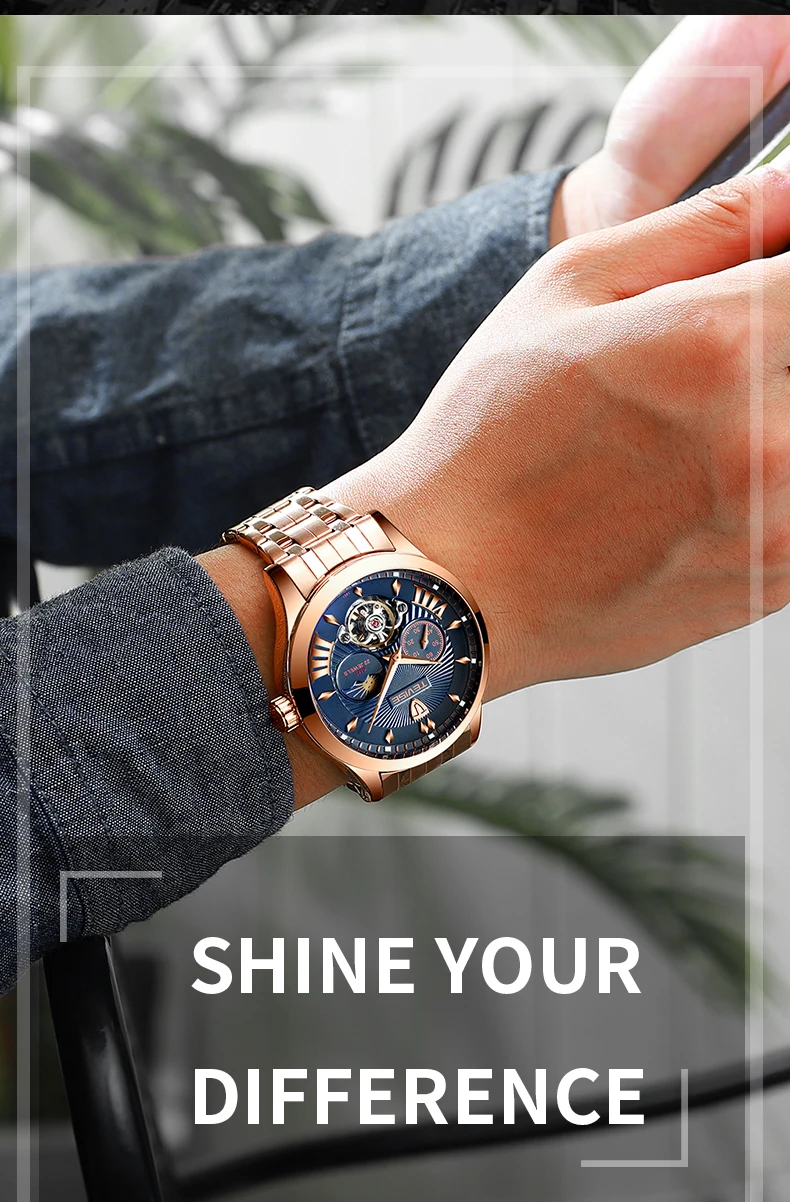 Новинка Tourbillon Tevise Топ бренд Мужские механические часы автоматические Модные