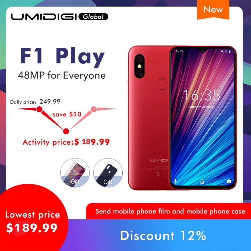 UMIDIGI F1 Play Android 9 0 6 ГБ ОЗУ 64 Гб ПЗУ 48мп + 8МП 16Мп камеры 5150 мАч 3 &quotFHD Helio P60 глобальная