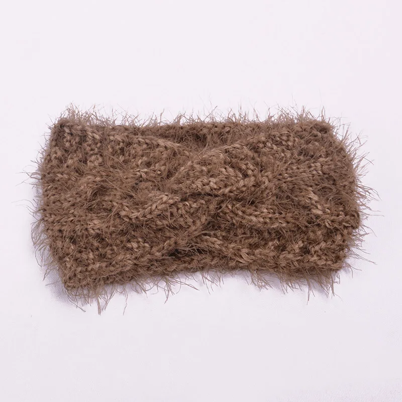 Coffee headband Новинка, однотонная вязаная крючком Женская повязка на голову, Зимняя Теплая повязка на голову, повязка для волос, для девушек, плетение крестиком, повязки на голову, на год - Цвет: Coffee headband