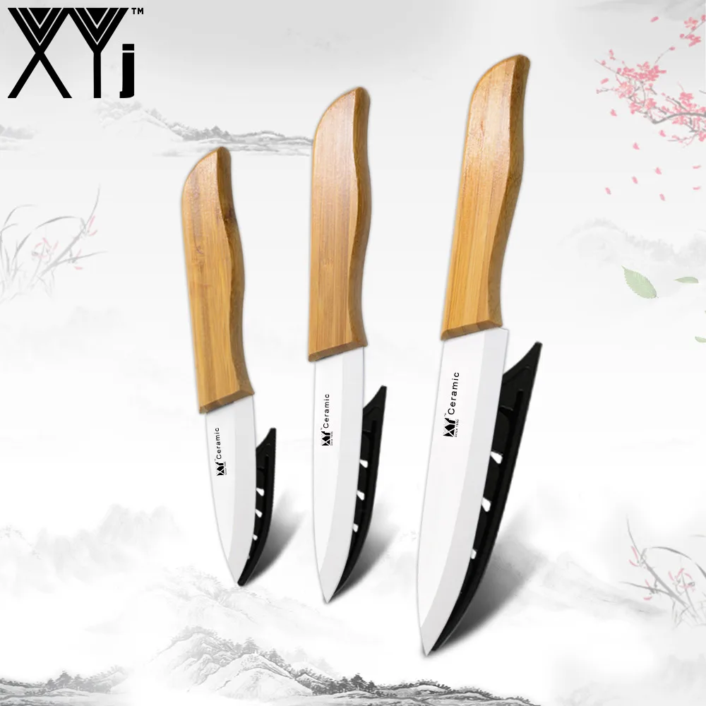 White Wave XYj керамические кухонные ножи 3 4 5 дюймов поварской нож поварской Набор белый/черный Цирконий лезвие бамбуковой ручкой Кливер Высокое качество столовые приборы - Цвет: White Wave