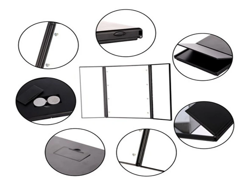 100 шт. 8 светодиодных ламп зеркало для макияжа 3 складных косметических столешницы