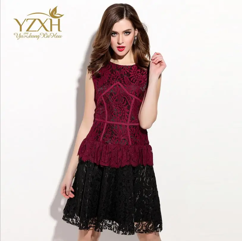 Лето 2017 г. Осенняя рубашка платье патч работа без рукавов Красный и обратно Цвет