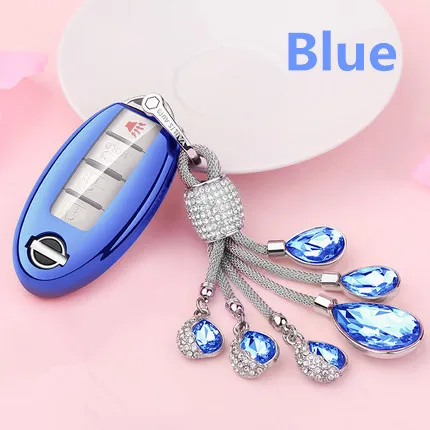 A-blue keyring 1 шт. мягкий чехол для ключей автомобиля из ТПУ для Nissan Qashqai J10 J11 X-Trail t31 t32 kicks Tiida Pathfinder Murano Note, Juke Infiniti - Название цвета: A-blue keyring
