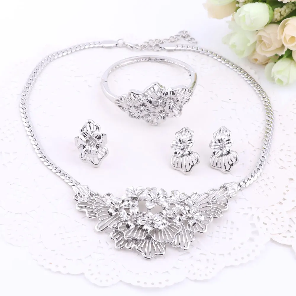 Горячая продажа цветок дизайн золотой цвет кристалл ожерелье браслет кольцо