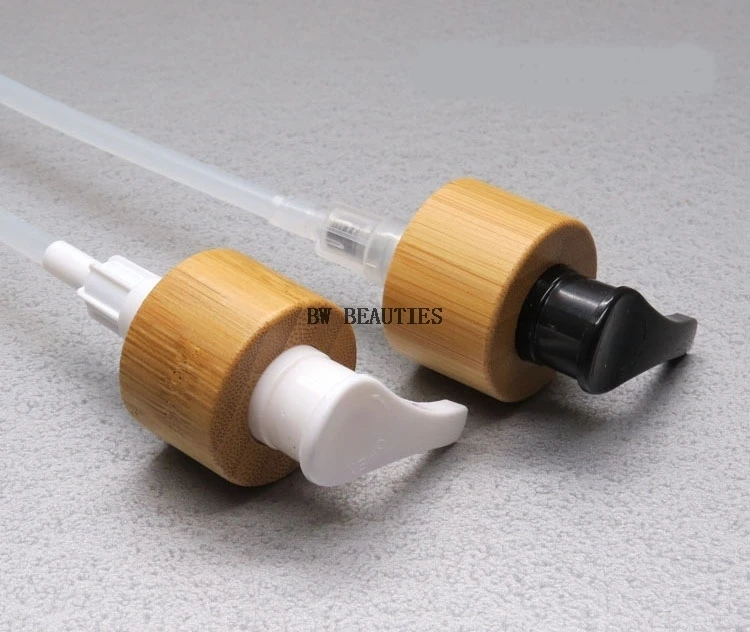 

100Pcs/Lot 24/410 bamboo white/black press pump head cap lid for cosmetic liquid/lotion/shampoo wash/emulsion/essence bottle