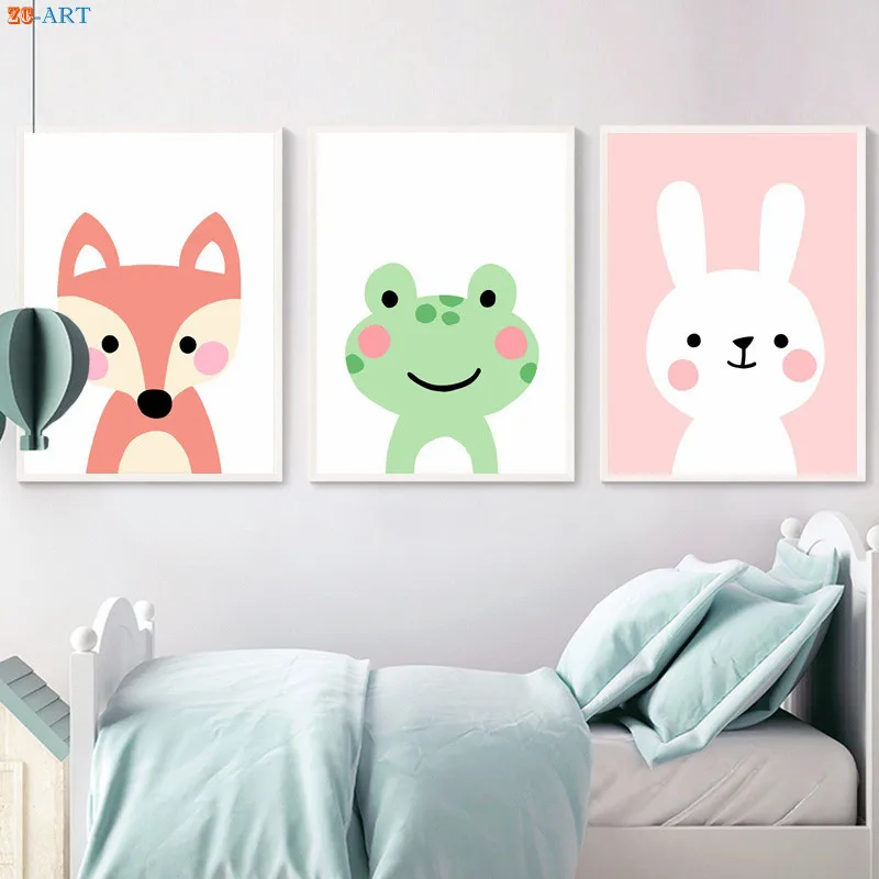 Милый мультяшный постер с животными Детская лягушка искусство на стену