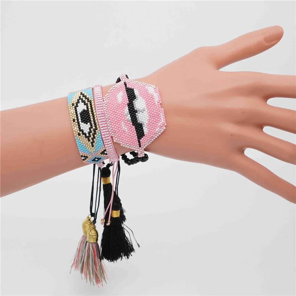 Shinus Evil Eye розовый браслет в форме губ Miyuki Pulseras Mujer цвет Стильные Драгоценности Бохо оригинальная бусинка ткацкий станок Bileklik ручной работы Moxico