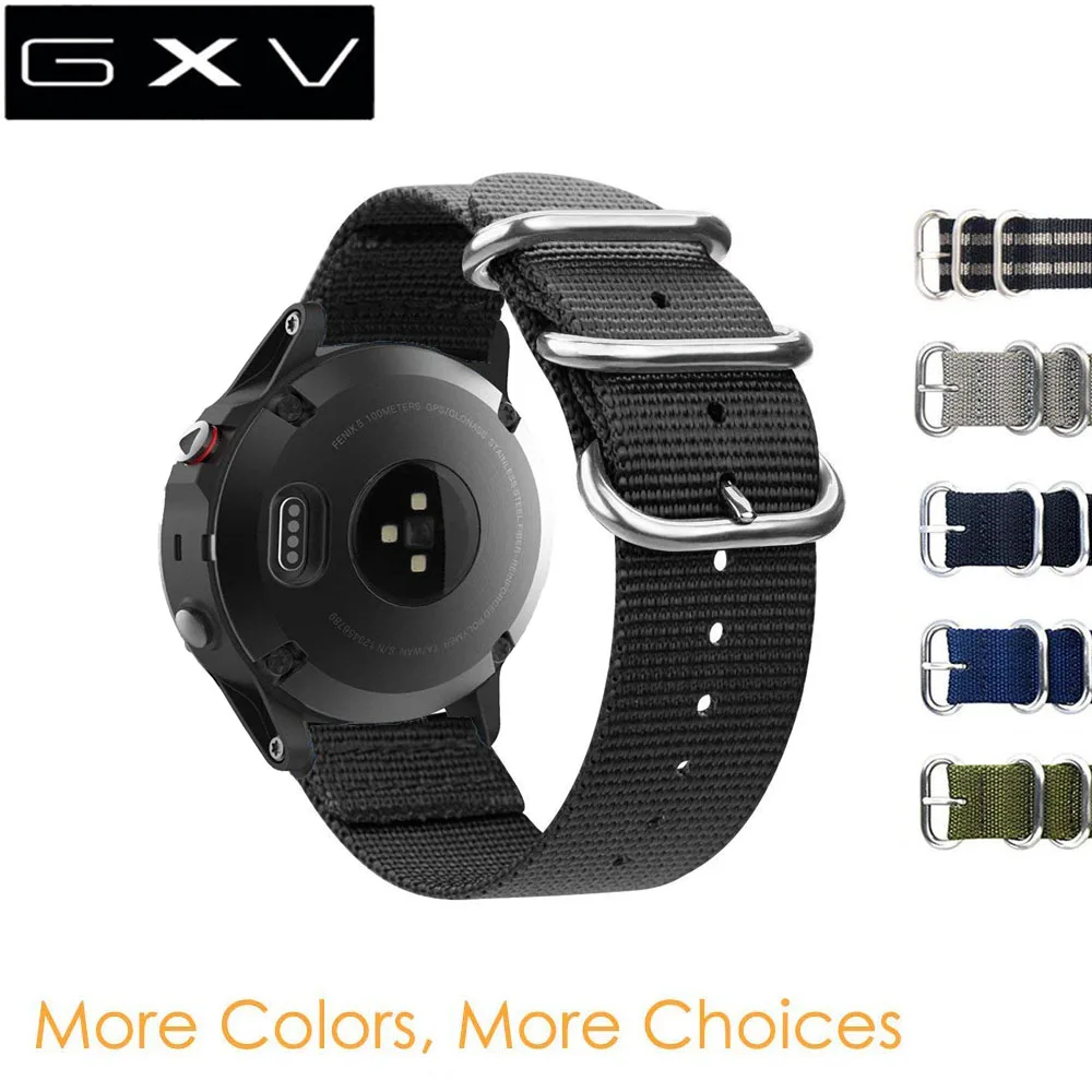 GXV 22 мм Премиум нейлон НАТО ремешок серебряный 3 кольцо для часов Garmin Fenix 5 / Instinct
