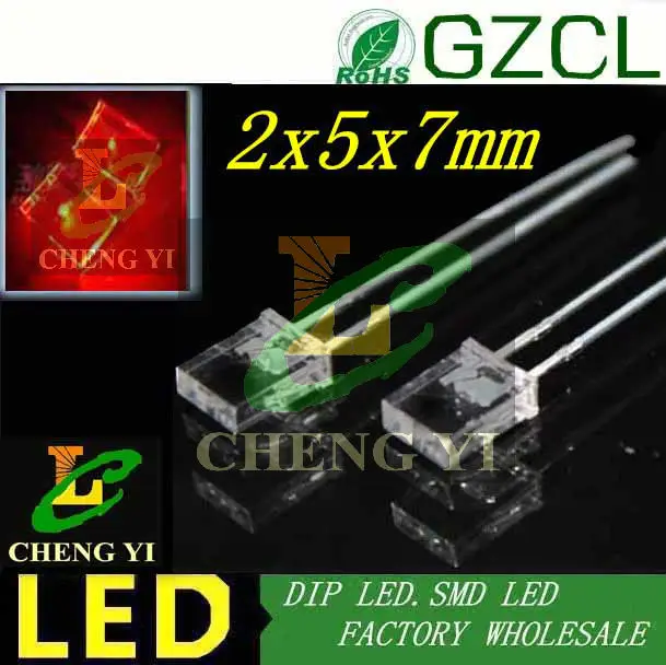 Светодиодный светильник DIP 5 мм красный/зеленый/синий/желтый/белый 2x5x7 Квадратный