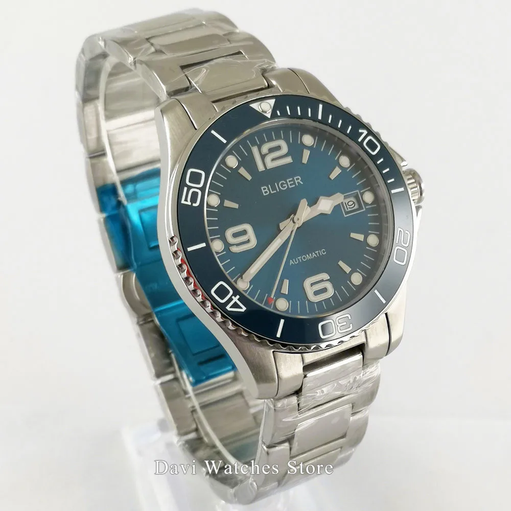 Роскошные стерильные Мужские механические часы 40 мм с синим циферблатом и