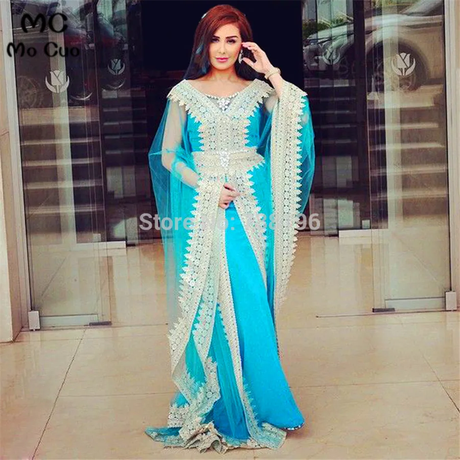 Robe de soiree 2018 Aso Ebi Стиль Абая кафтаны Дубай Caftan с длинным рукавом Аппликации Тюль