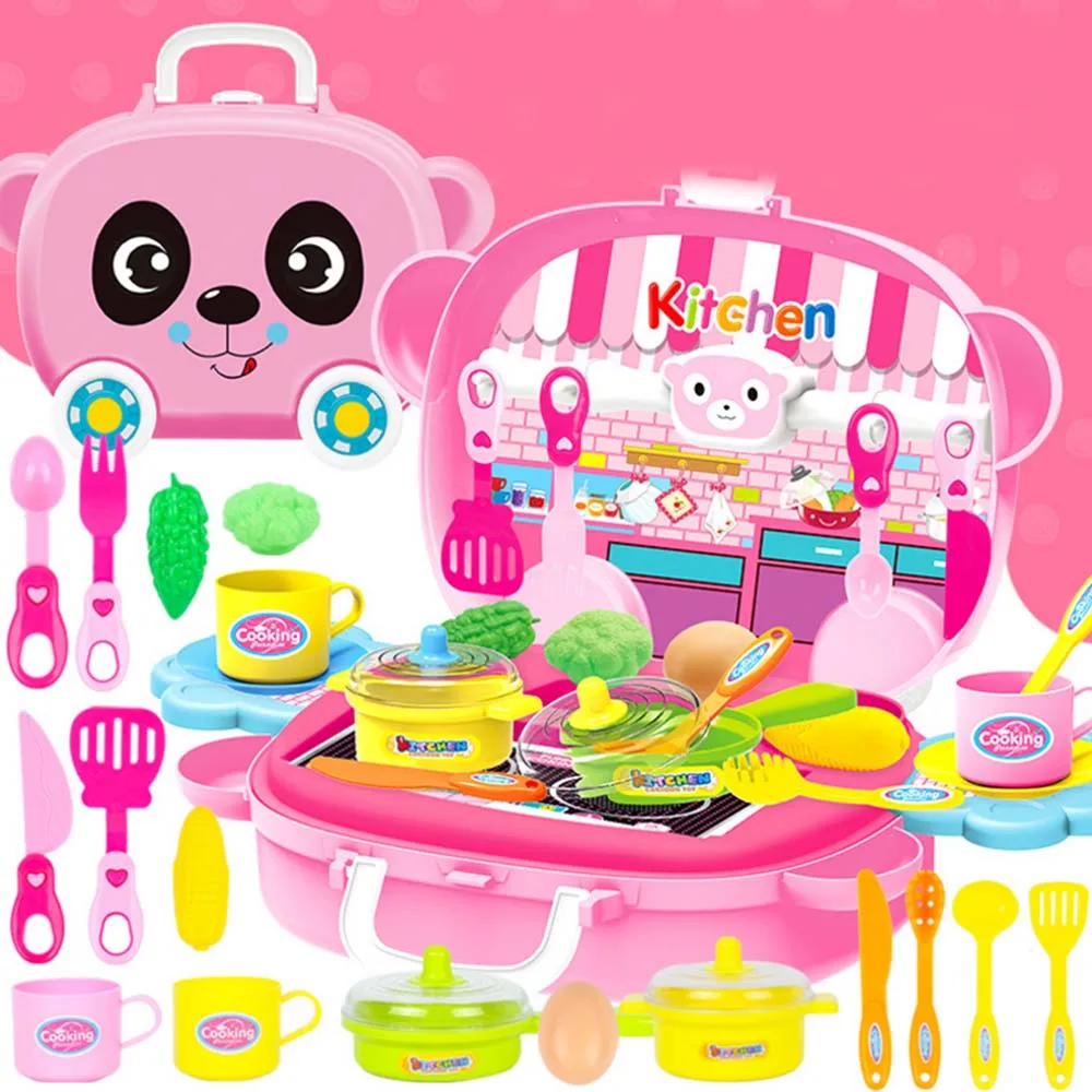 Pretend Play Children simulation kitchen cooking tableware suitcase Kids Plastic toy set Child Christmas Gift | Игрушки и хобби