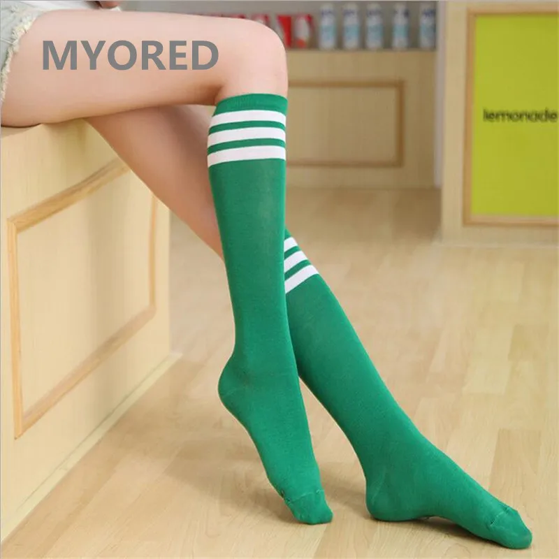 MYORED, яркие цвета, в полоску, хлопок, сексуальные женские длинные носки, стильные, вечерние, уличные, для танцев, гольфы