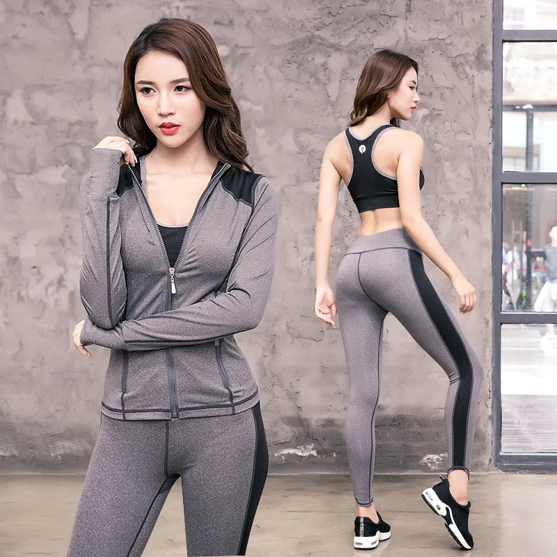 New Yoga Clothing Suit Female Sense Three-piece Outdoor Running Quick-drying Gym Fitness Clothes pants gym clothing |