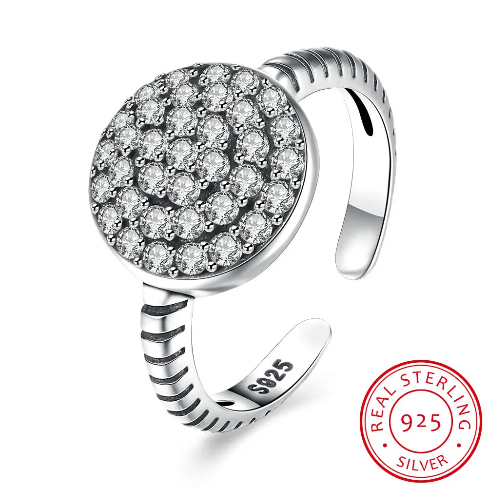 

New Authentic 925 Sterling Silver Luxury Jewelry For Women Round Ring Open CZ Engagement Ring Jewelry Wedding Gifts