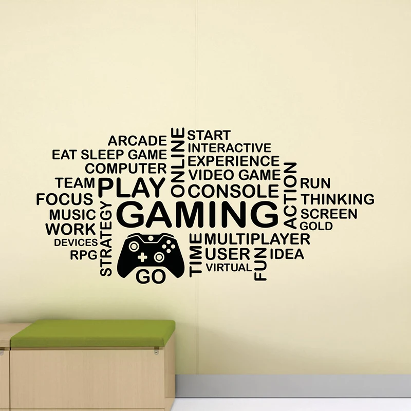 Игровая Наклейка на стену для детей Виниловая наклейка с надписью Word Cloud Video Gamer PS4
