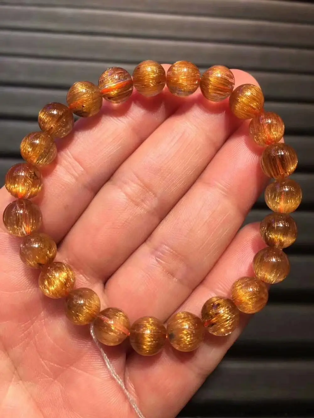

FREE SHIPPING Natural Crystal Beads Bracelet Gold Titanium Rutilated AAAA 8mm