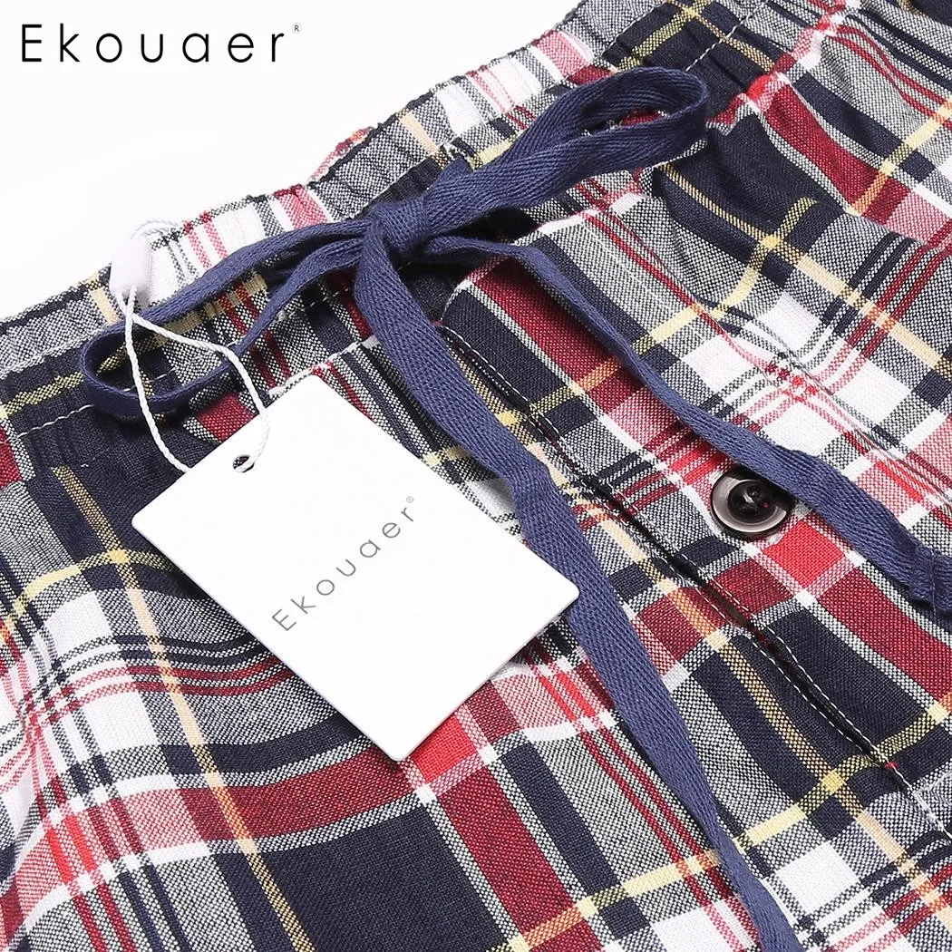 Мужская Повседневная Пижама Ekouaer из 100% хлопка с эластичным поясом и кулиской